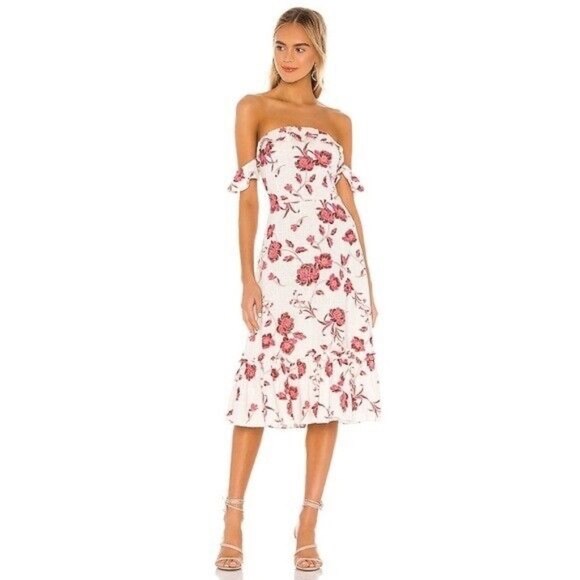 Misa Los Angeles Oona strapless floral midi Dress Abstract Peony 33940 - Picture 2 of 14